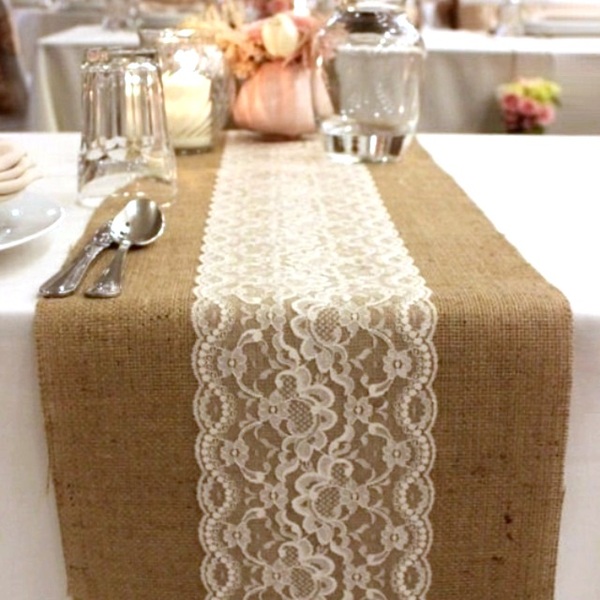 Lace on runner Runners round Table Scalloped   a & table Table  Vintage Combo Runner table Wedding