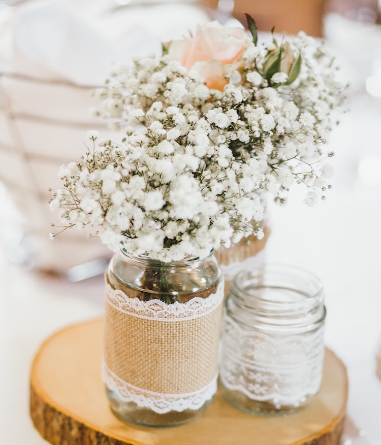 DIY Wedding Decorations Burlap Lace Jar 