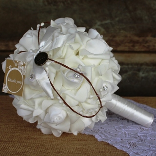 White Rose & Diamante Kissing Ball Bouquet with Handle