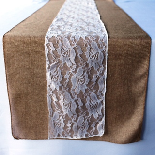 10 pack Burlap and Floral Lace Combo Vintage Table Runner