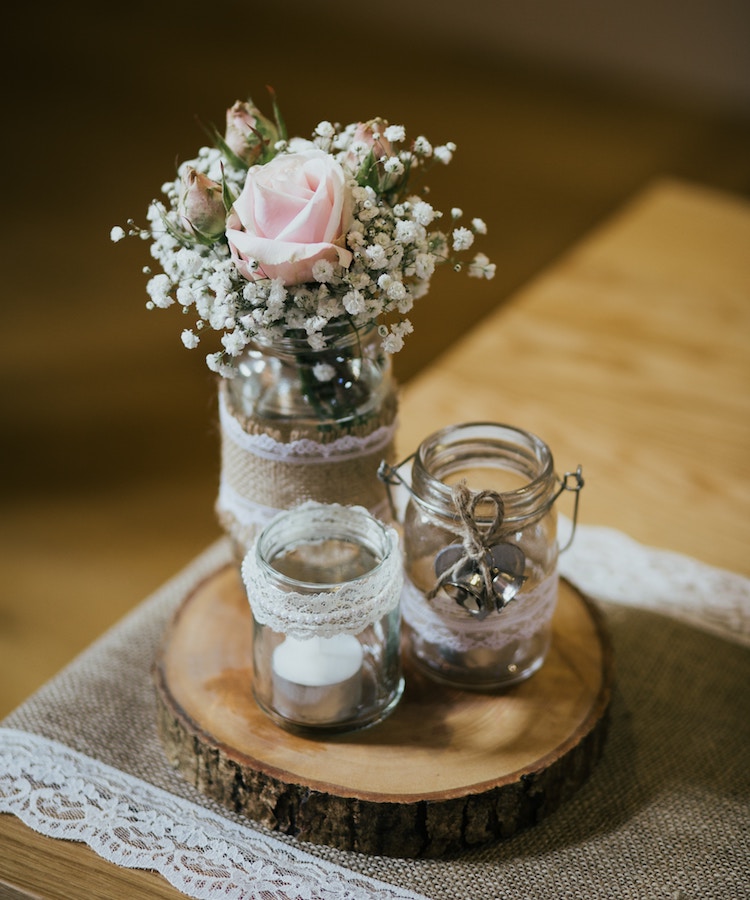 Wedding DIY Decorations Burlap Lace Jar Flower