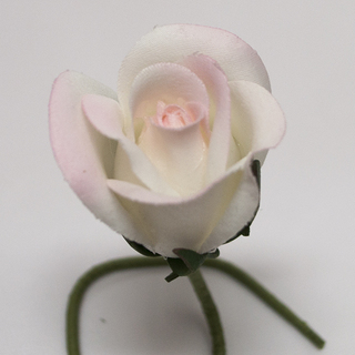White/Pink Rose Bud Velveteen Flower and Stem