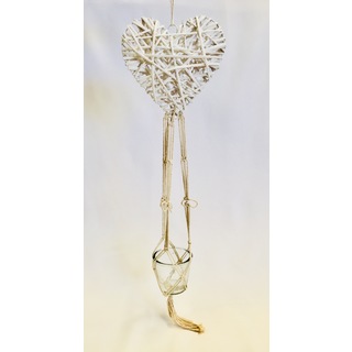 Rattan Heart with Macrame Glass Hanging Decoration - Large