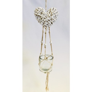 Rattan Heart with Macrame Glass Hanging Decoration - Small