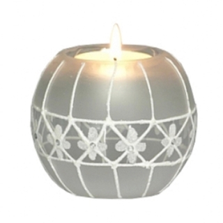 Handpainted Diamond Star Design Frosted Tealight Holder with Candle