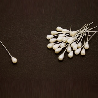100pk Long White Teardrop Pearl Corsage Pins 55mm