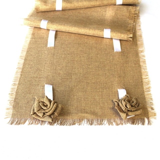 10 pack Burlap Rosettes and Satin Ribbon Vintage Table Runner